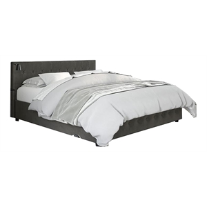 Pemberly Row Modern Tufted Velvet Upholstered Queen Size Bed in Gray