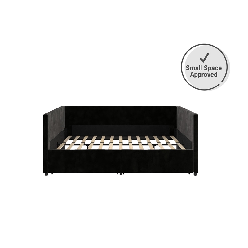 Pemberly Row Modern Velvet/Robust Wood Full Daybed with Storage in Black