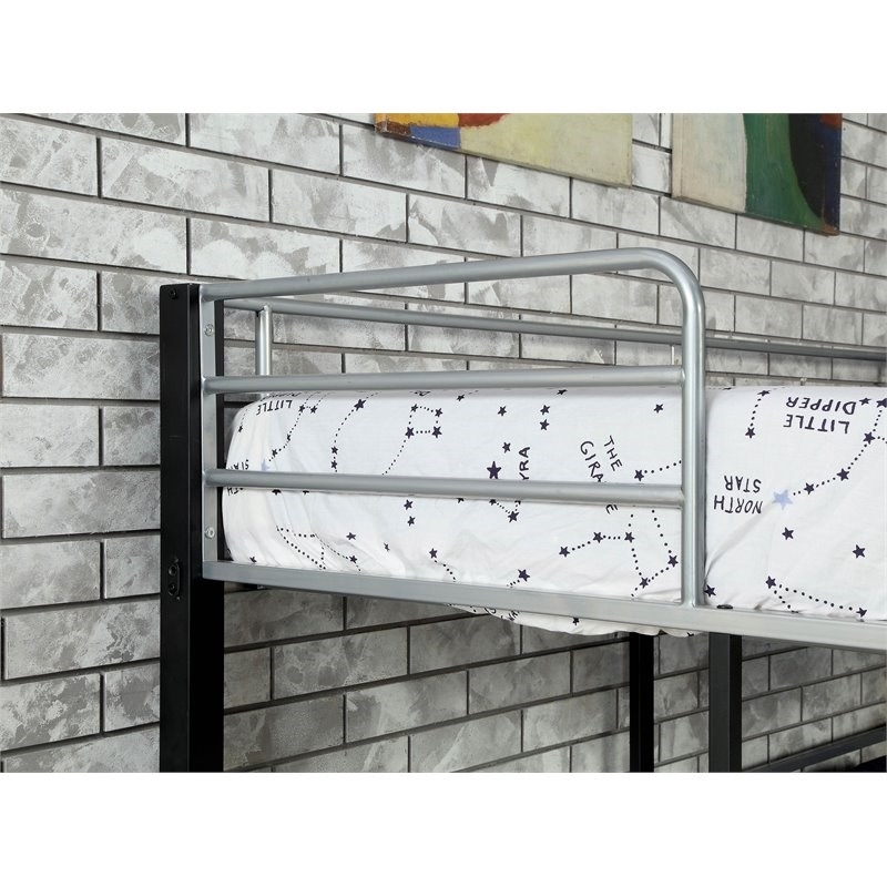 Pemberly Row Modern Steel Metal/Wood Triple Twin Bunk Bed in Sand Black