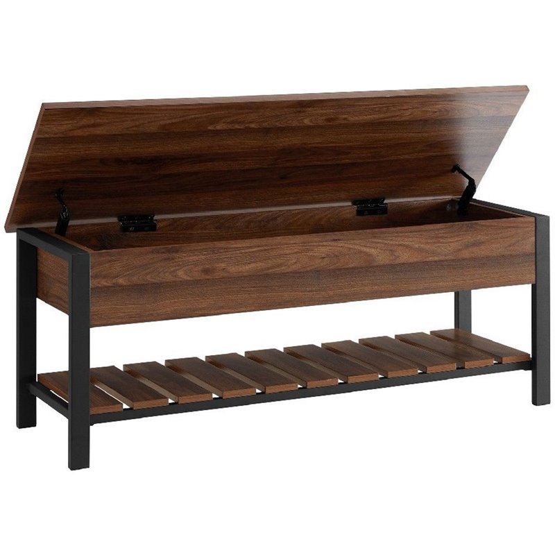 Pemberley Row MDF Dark Walnut Storage Bench Rectangular Slatted Bottom Shelf 48