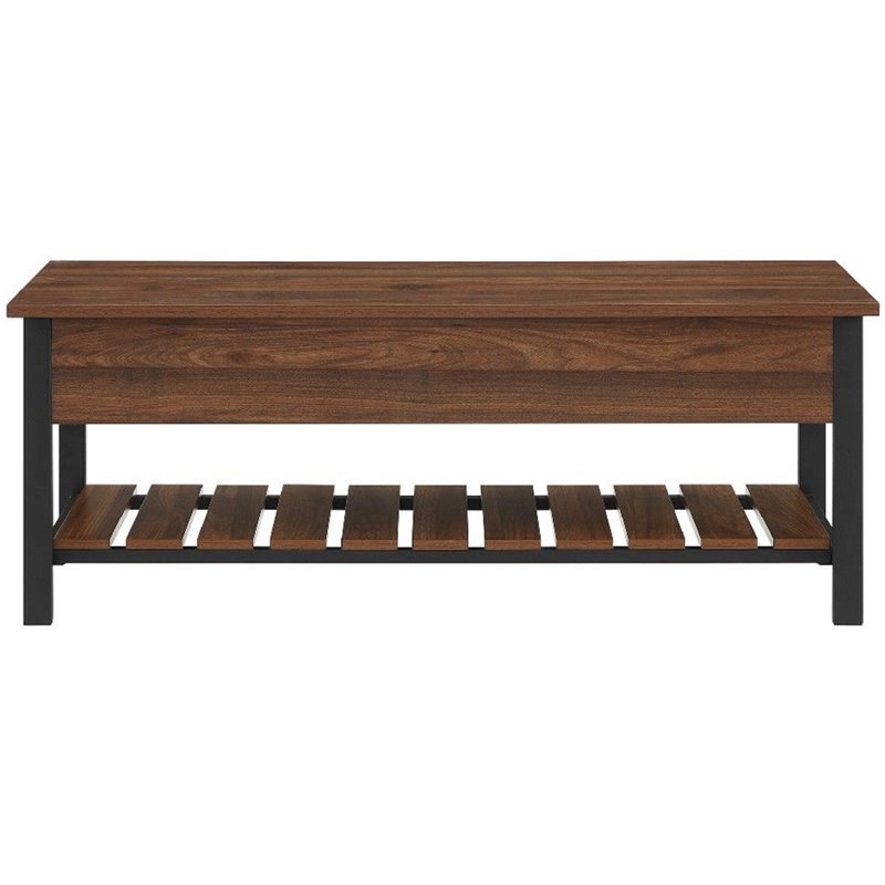 Pemberley Row MDF Dark Walnut Storage Bench Rectangular Slatted Bottom Shelf 48