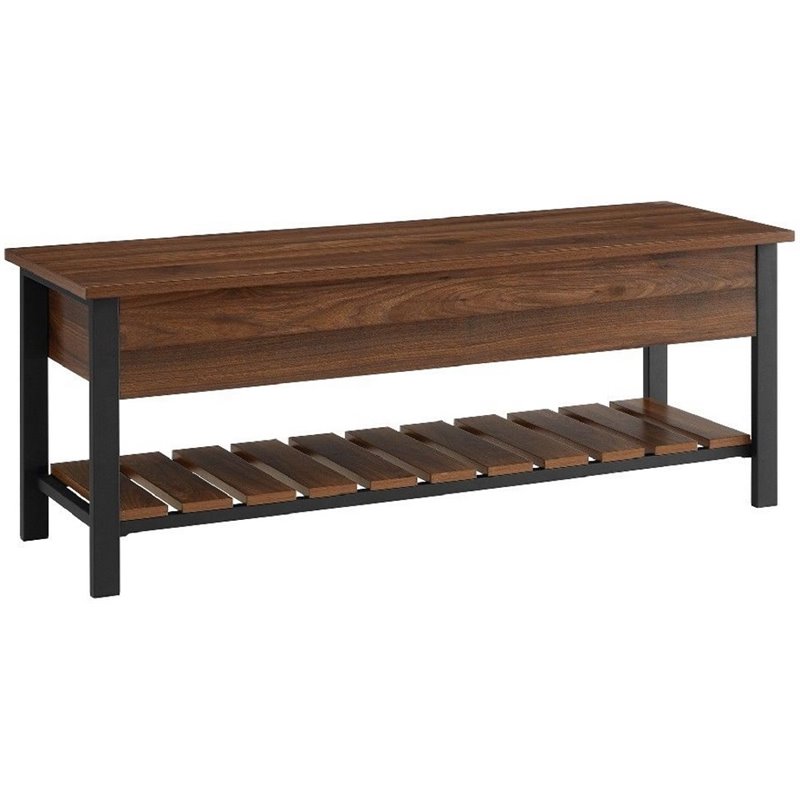 Pemberley Row MDF Dark Walnut Storage Bench Rectangular Slatted Bottom Shelf 48
