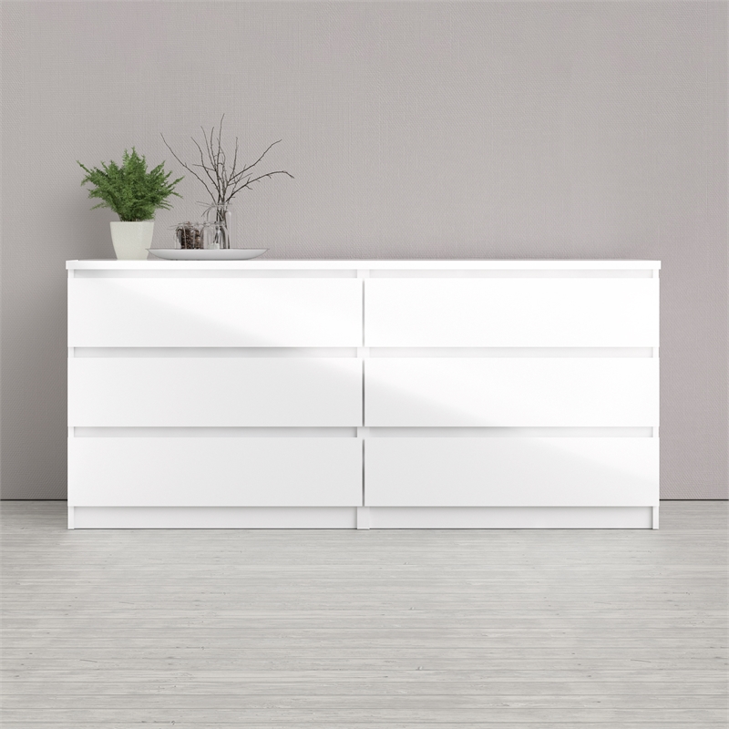 Pemberly Row Engineered Wood 6 Drawer Double Dresser in White High Gloss