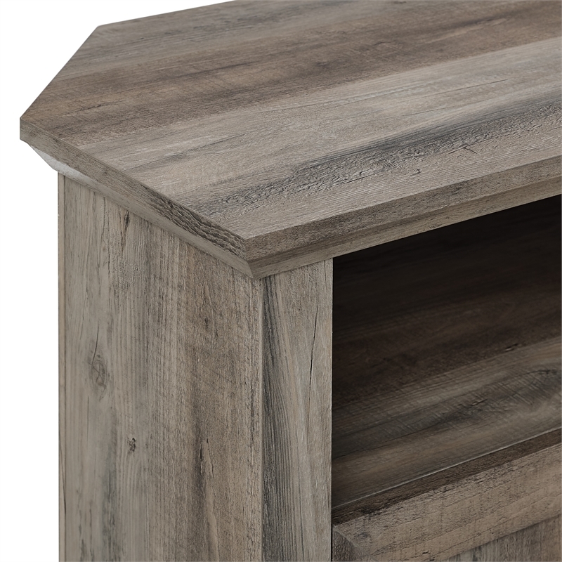 Pemberly Row Farmhouse Wood Corner TV Stand for TVs up to 48