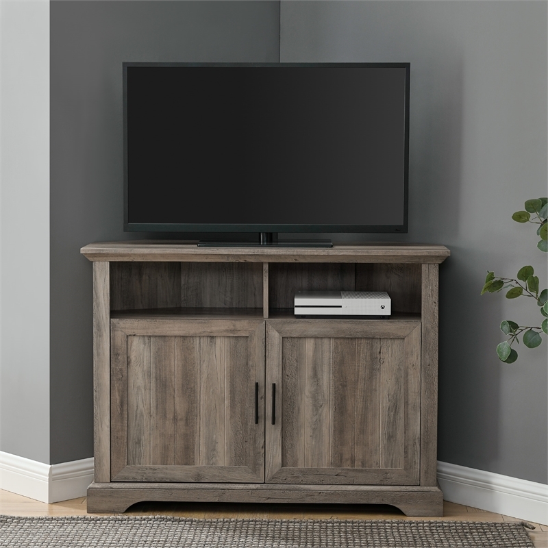Pemberly Row Farmhouse Wood Corner TV Stand for TVs up to 48
