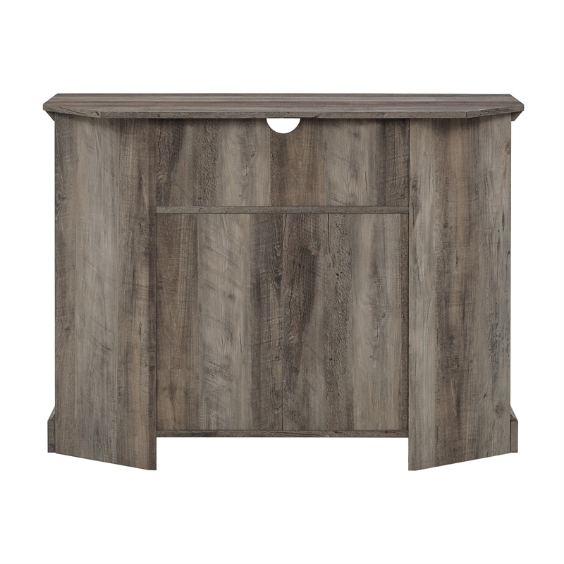Pemberly Row Farmhouse Wood Corner TV Stand for TVs up to 48