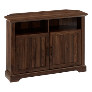 Pemberly Row Farmhouse Wood Corner TV Stand for TVs up to 48&quot in Dark Walnut