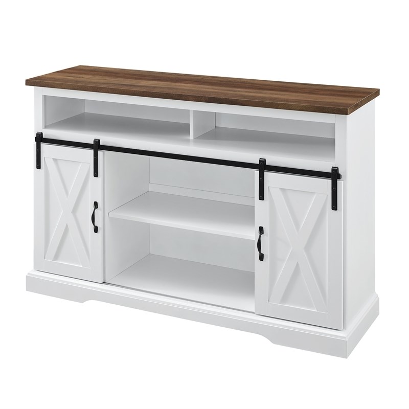 Pemberly Row Farmhouse Wood Barn Door TV Console for TVs up to 52