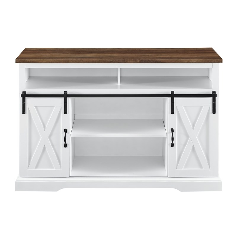 Pemberly Row Farmhouse Wood Barn Door TV Console for TVs up to 52