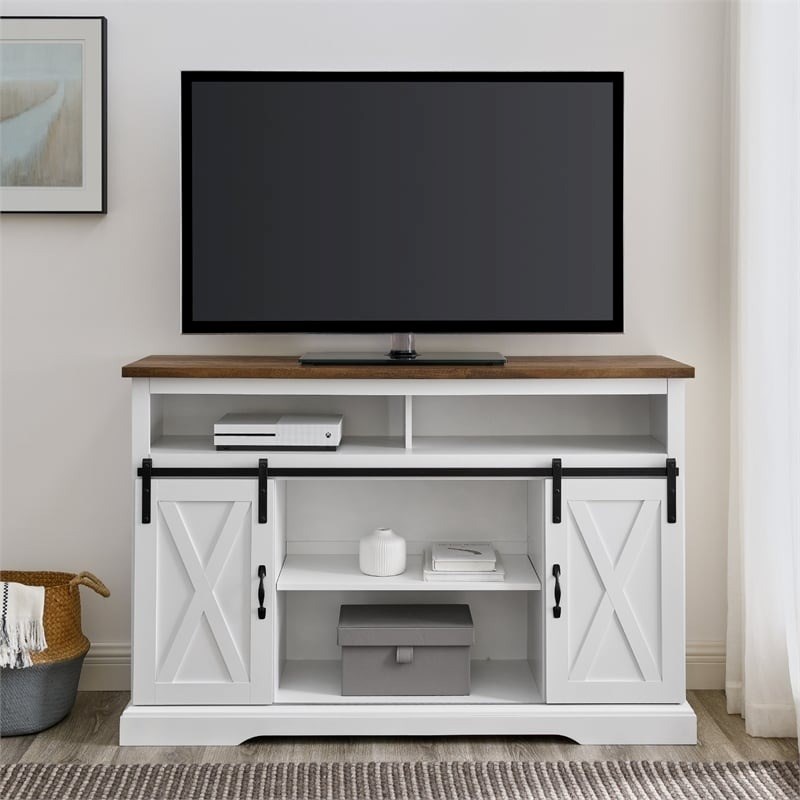Pemberly Row Farmhouse Wood Barn Door TV Console for TVs up to 52