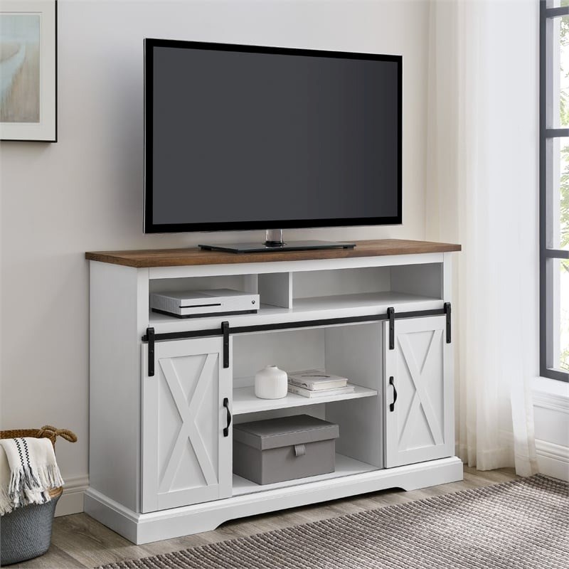 Pemberly Row Farmhouse Wood Barn Door TV Console for TVs up to 52