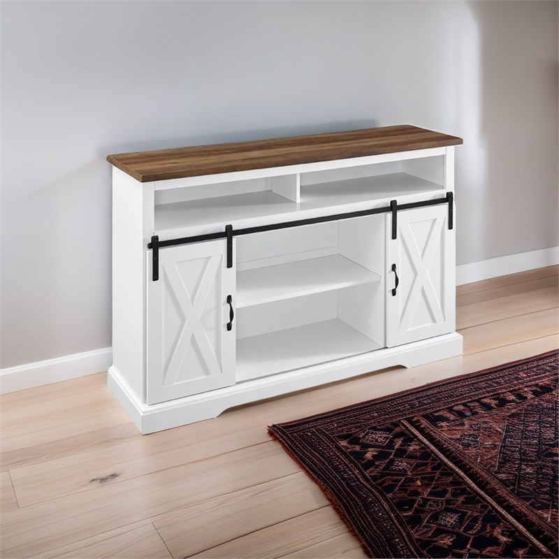 Pemberly Row Farmhouse Wood Barn Door TV Console for TVs up to 52