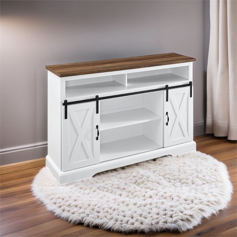 Pemberly Row Farmhouse Wood Barn Door TV Console for TVs up to 52
