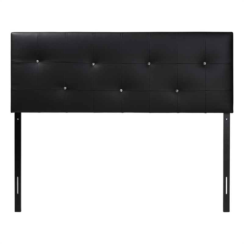 Pemberly Row Modern Faux Leather Tufted Full Panel Headboard in Black