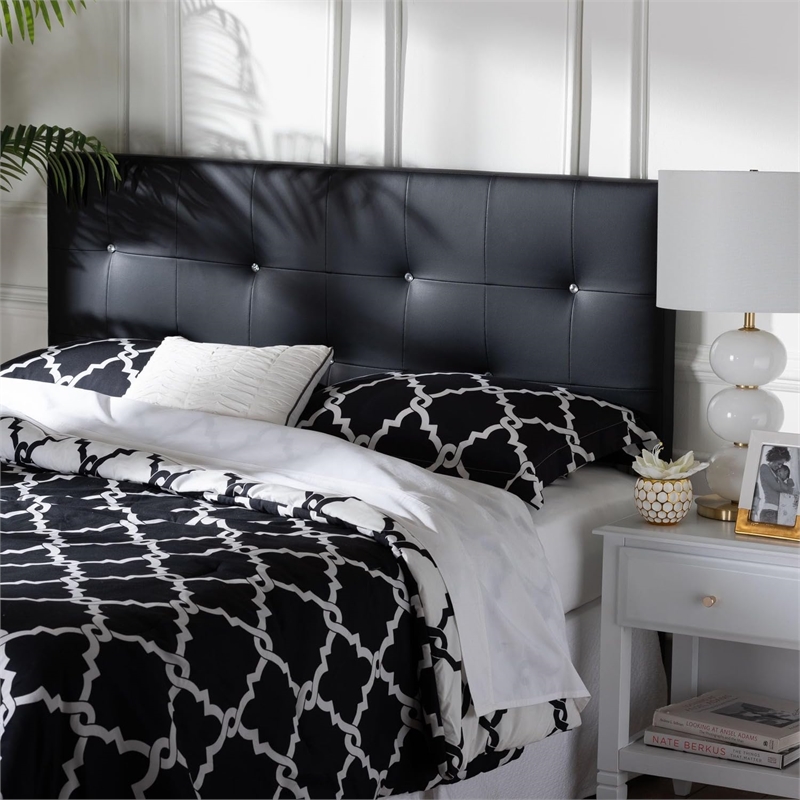 Pemberly Row Modern Faux Leather Tufted Full Panel Headboard in Black