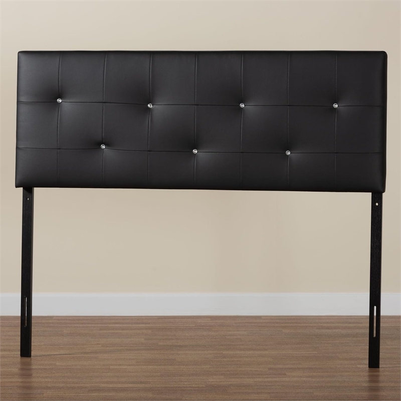 Pemberly Row Modern Faux Leather Tufted Full Panel Headboard in Black