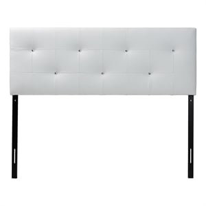 Pemberly Row Modern Faux Leather Tufted Queen Panel Headboard in White