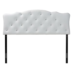 Pemberly Row Faux Leather Tufted Full Panel Headboard with Wood Frame in White