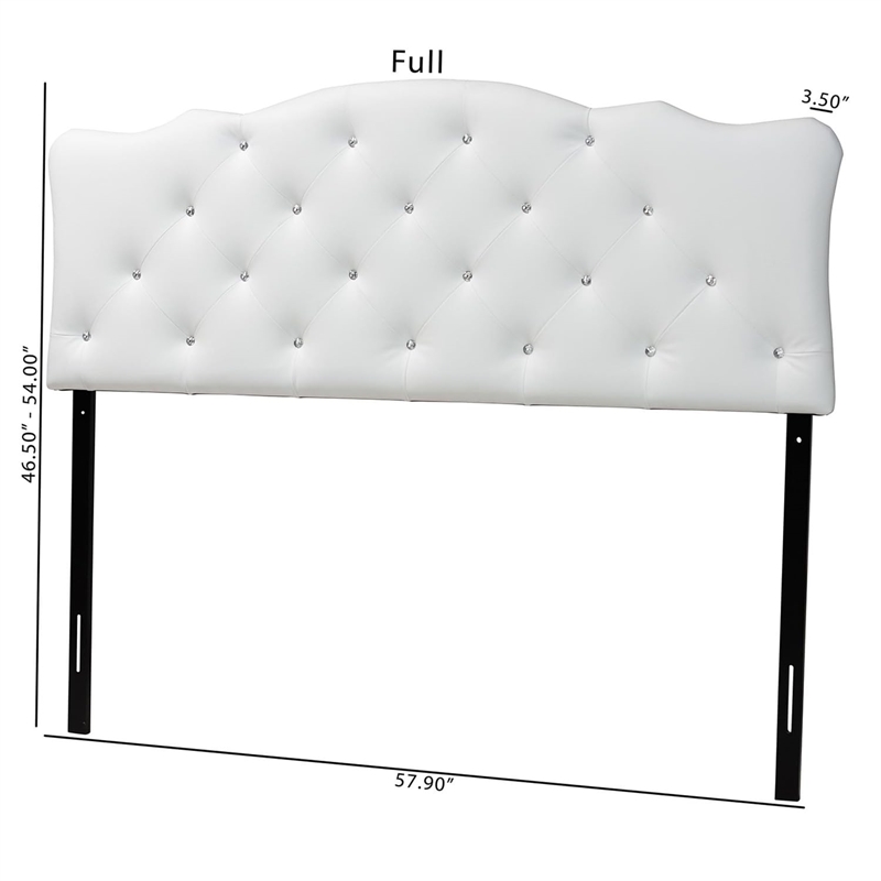 Pemberly Row Faux Leather Tufted Full Panel Headboard with Wood Frame in White