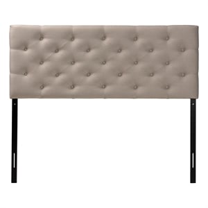 Pemberly Row Modern Fabric Tufted Queen Panel Headboard in Light Beige