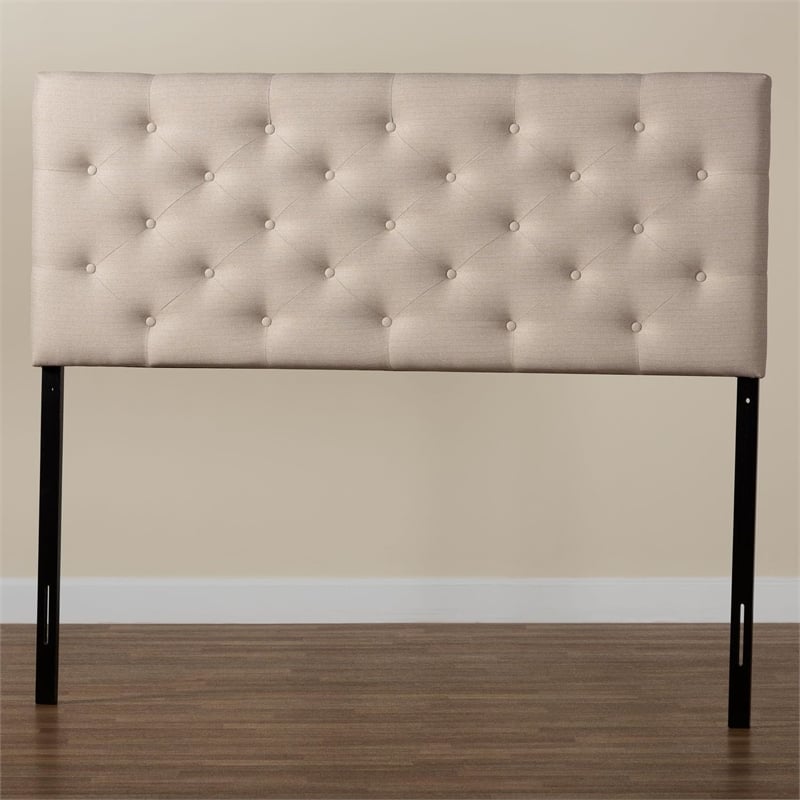 Pemberly Row Modern Fabric Tufted Queen Panel Headboard in Light Beige