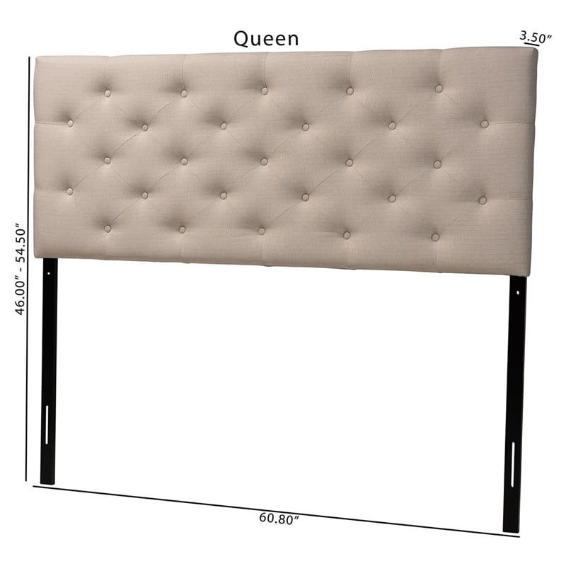 Pemberly Row Modern Fabric Tufted Queen Panel Headboard in Light Beige