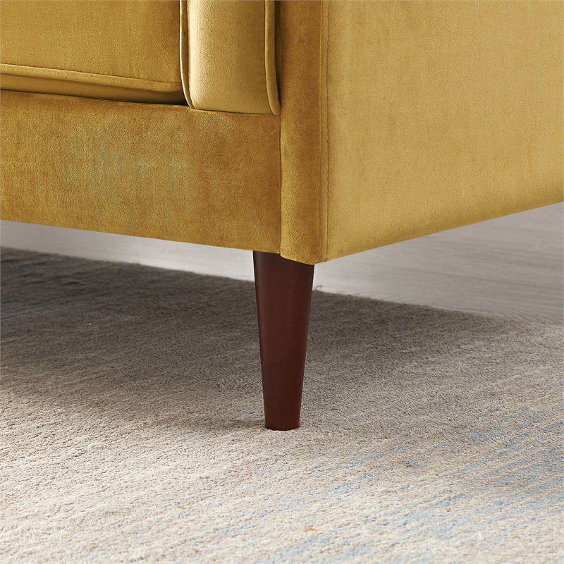 Pemberly Row Mid Century Modern Hudson Yellow Gold Velvet Sofa 88