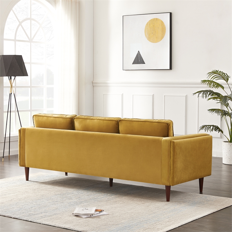 Pemberly Row Mid Century Modern Hudson Yellow Gold Velvet Sofa 88