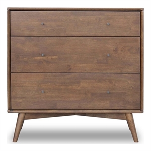 Pemberly Row Mid-Century Modern 3-Drawer Solid Wood Dresser in Brown
