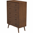 Pemberly Row Mid-Century Modern 5-Drawer Solid Wood Dresser in Brown