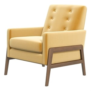 Pemberly Row Mid-Century Modern Tight Back Velvet Lounge Chair in Yellow