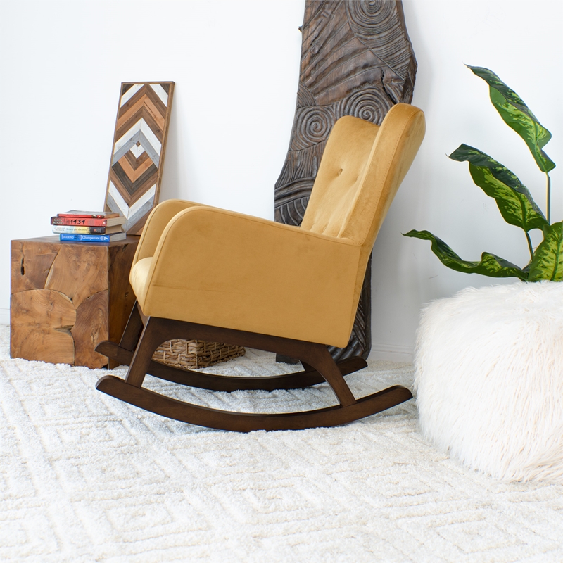 Pemberly Row Mid-Century Modern Tight Back Velvet Rocking Chair in Yellow