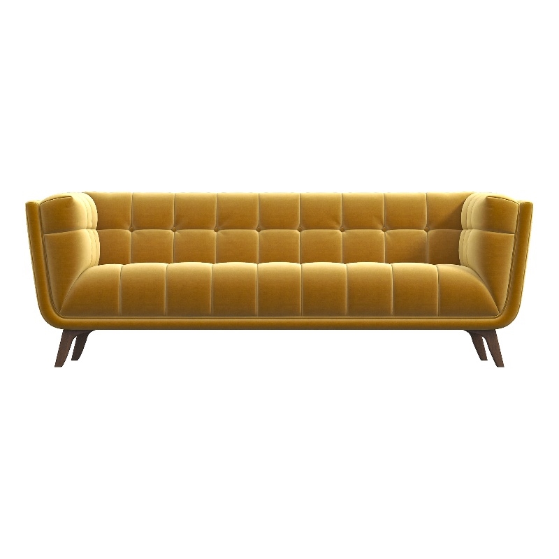 Pemberley Row Velvet Yellow Sofa Rectangular Tufted 85