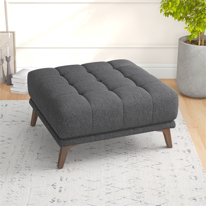 Pemberly Row Mid Century Modern Ottoman Fabric in Dark Grey
