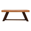 Pemberly Row Teak Wood and Genuine Leather Upholstery Bench in Cognac Tan/Walnut