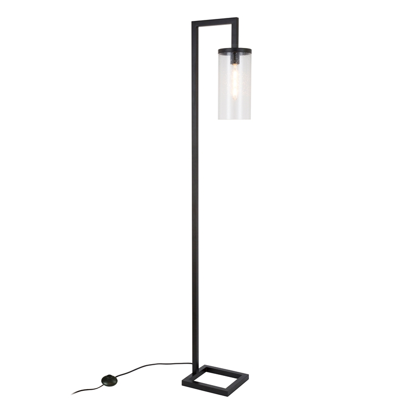 Pemberley Row Metal Blackened Bronze Floor Lamp Cylinder Seeded Glass Shade