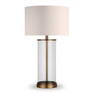 Pemberly Row 28&quot Classic Glass Table Lamp with Drum Shade in Antique Brass