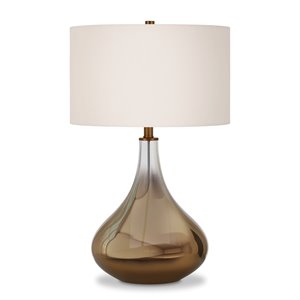 Pemberly Row 25.5&quot Ombre Brass Glass Teadrop Table Lamp with Linen Shade