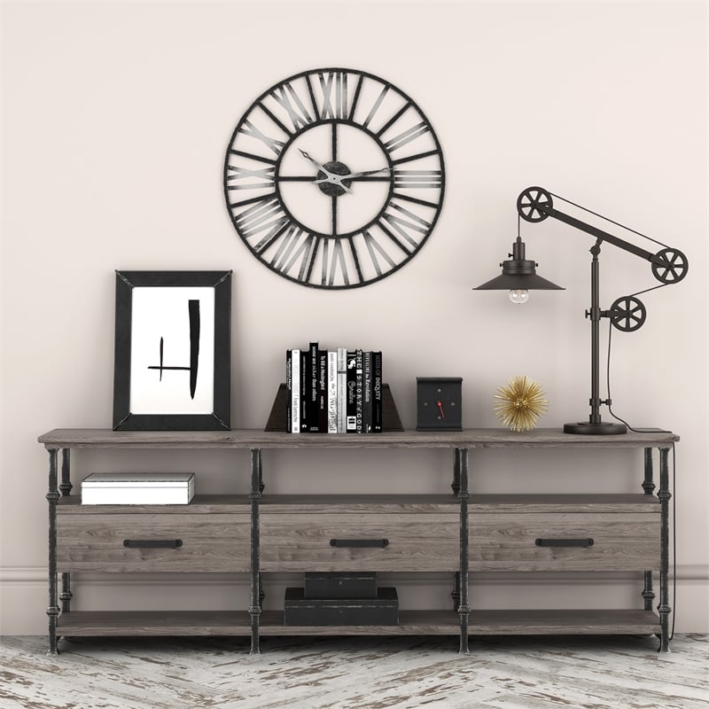 Pemberly Row Black and Bronze Metal Wide Brim Pulley Table Lamp