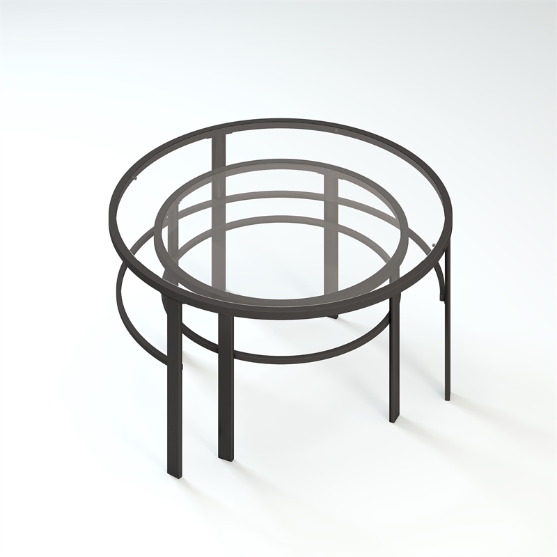 Pemberly Row 2 Piece Nested Metal & Glass Coffee Table in Black and Bronze
