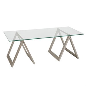 Pemberly Row Metal Nickel and Gray Sawhorse Legged Coffee Table