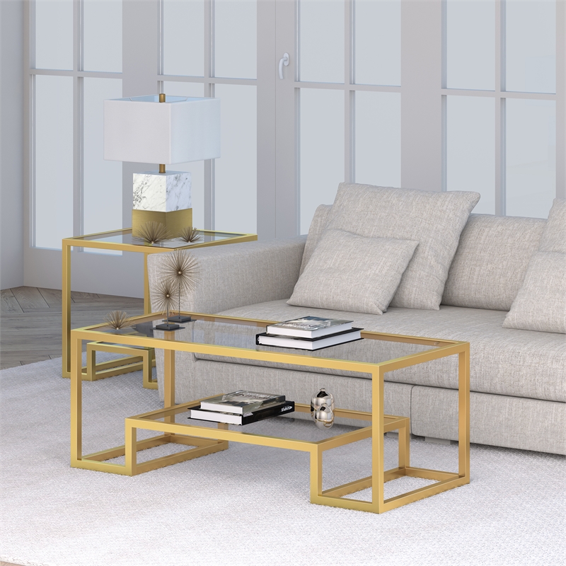 Pemberley Row Tempered Glass Gold Coffee Table Rectangular