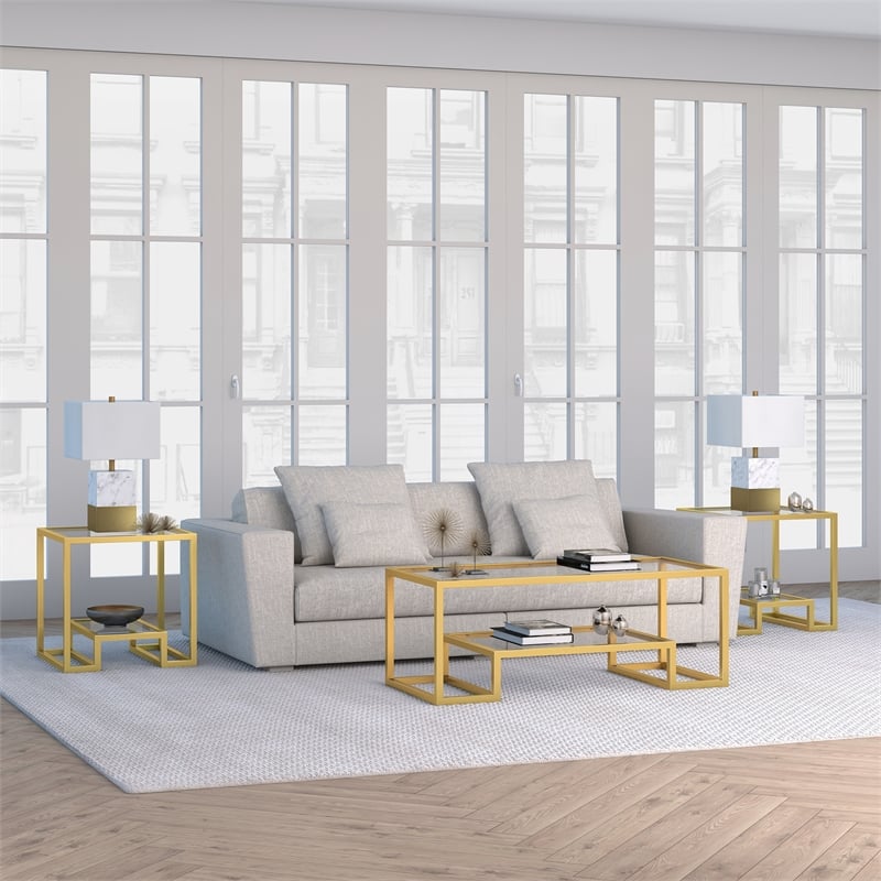 Pemberley Row Tempered Glass Gold Coffee Table Rectangular