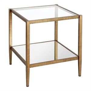 Pemberley Row Tempered Glass Antique Brass Side Table Square 22&quot Unassembled