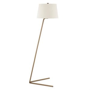 Pemberly Row 60.75&quot Midcentury Modern Tilted Brass Floor Lamp with Fabric Shade