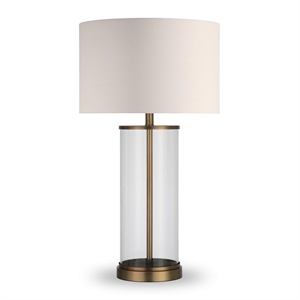 Pemberly Row 28&quot Classic Glass Table Lamp with Drum Shade in Black