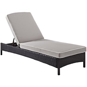 Pemberly Row Wicker Patio Chaise Lounge in Brown and Gray