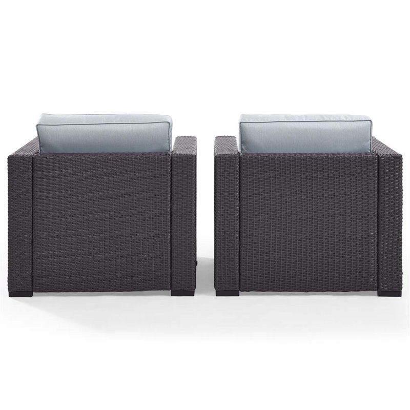 Pemberly Row Wicker Patio Arm Chair in Brown and Mist (Set of 2)