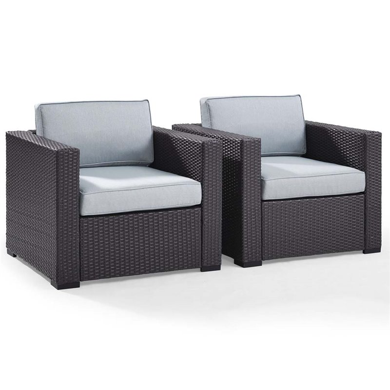 Pemberly Row Wicker Patio Arm Chair in Brown and Mist (Set of 2)