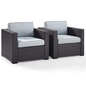Pemberly Row Wicker Patio Arm Chair in Brown and Mist (Set of 2)